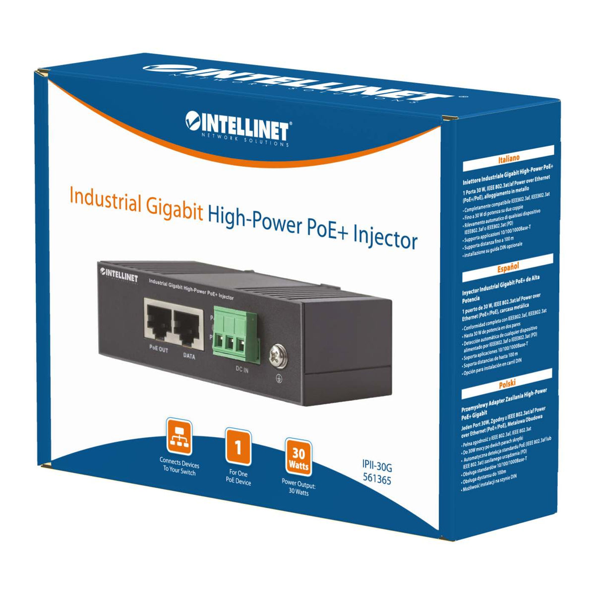 Inyector Industrial Gigabit PoE+ de Alta Potencia Packaging Image 2