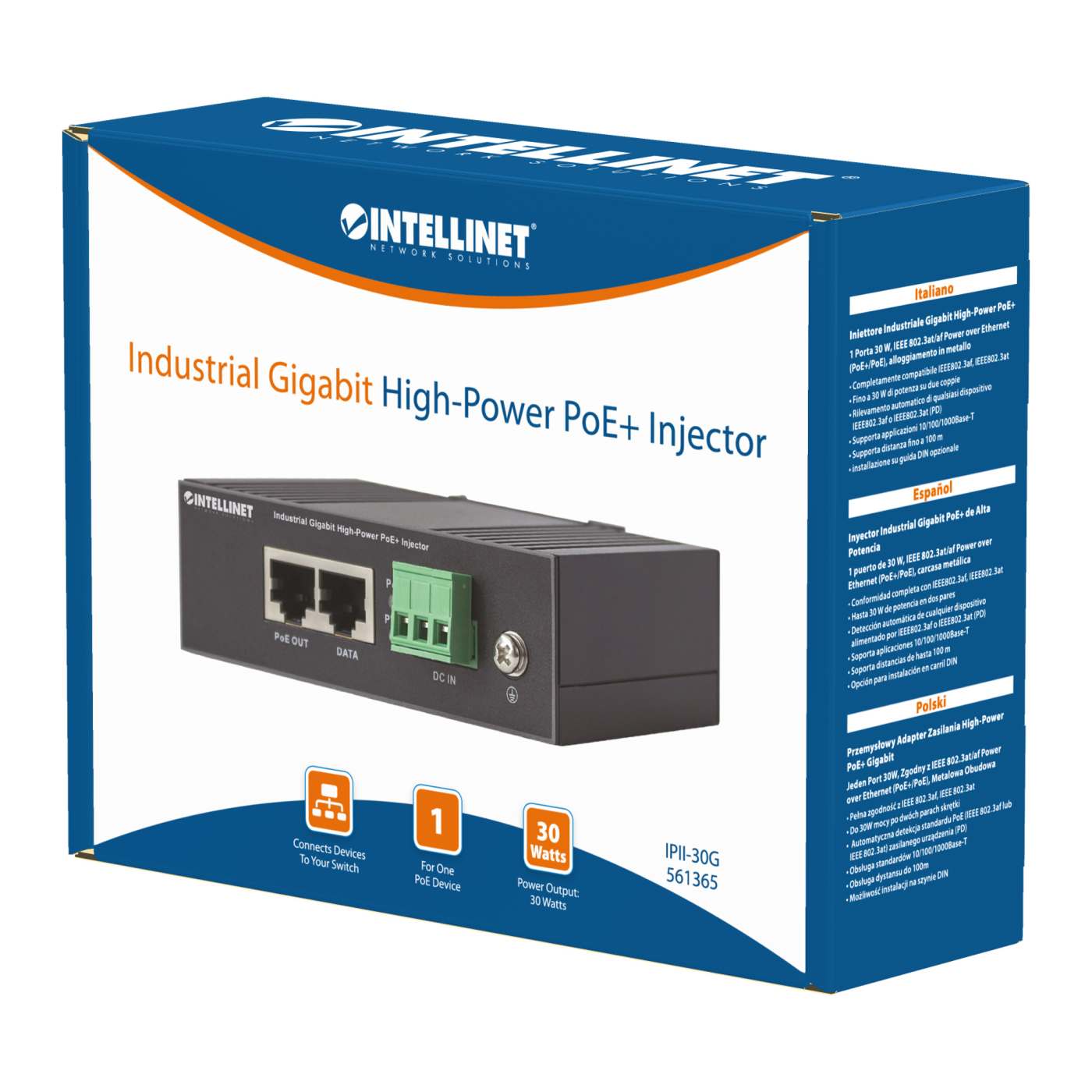 Inyector Industrial Gigabit PoE+ de Alta Potencia Packaging Image 2