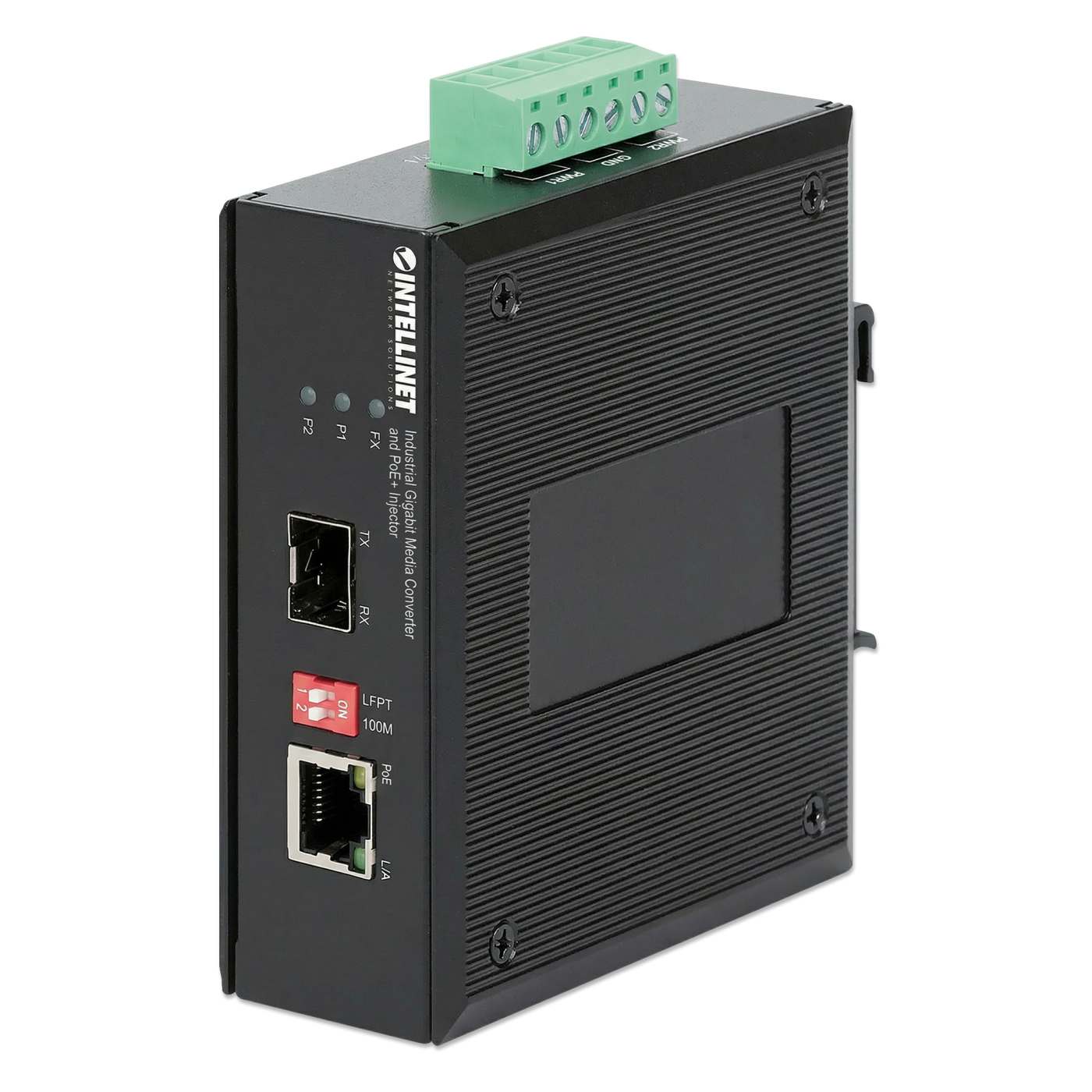Convertidor de Medios Industrial Gigabit e Inyector PoE+ Image 1