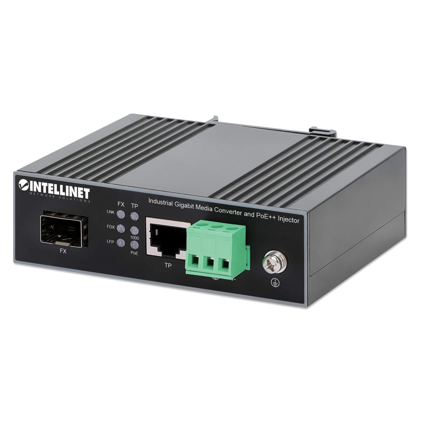 Convertidor de medios Industrial Gigabit e inyector PoE Image 1