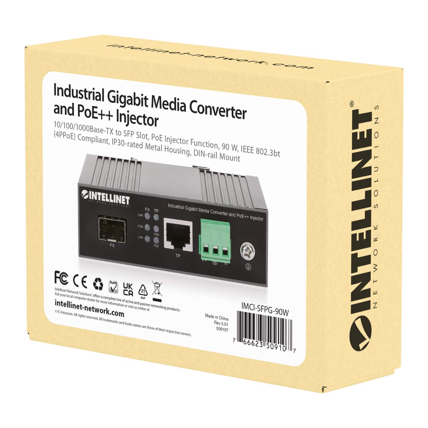 Convertidor de medios Industrial Gigabit e inyector PoE Packaging Image 2