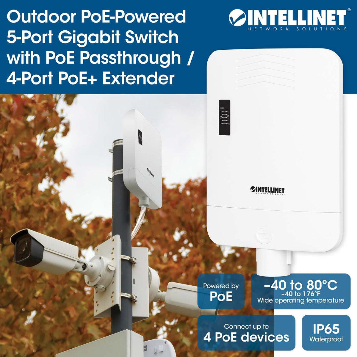 Switch PoE+ de 5 puertos Gigabit para exteriores, puerto de alimentación por PoE y 4 puertos de paso PoE+ Image 13