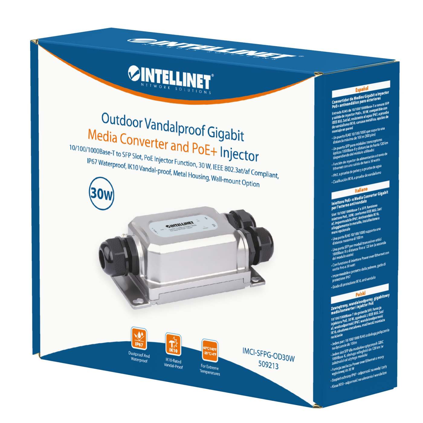 Convertidor de Medios Gigabit e Inyector PoE+ antivandálico para exteriores Packaging Image 2