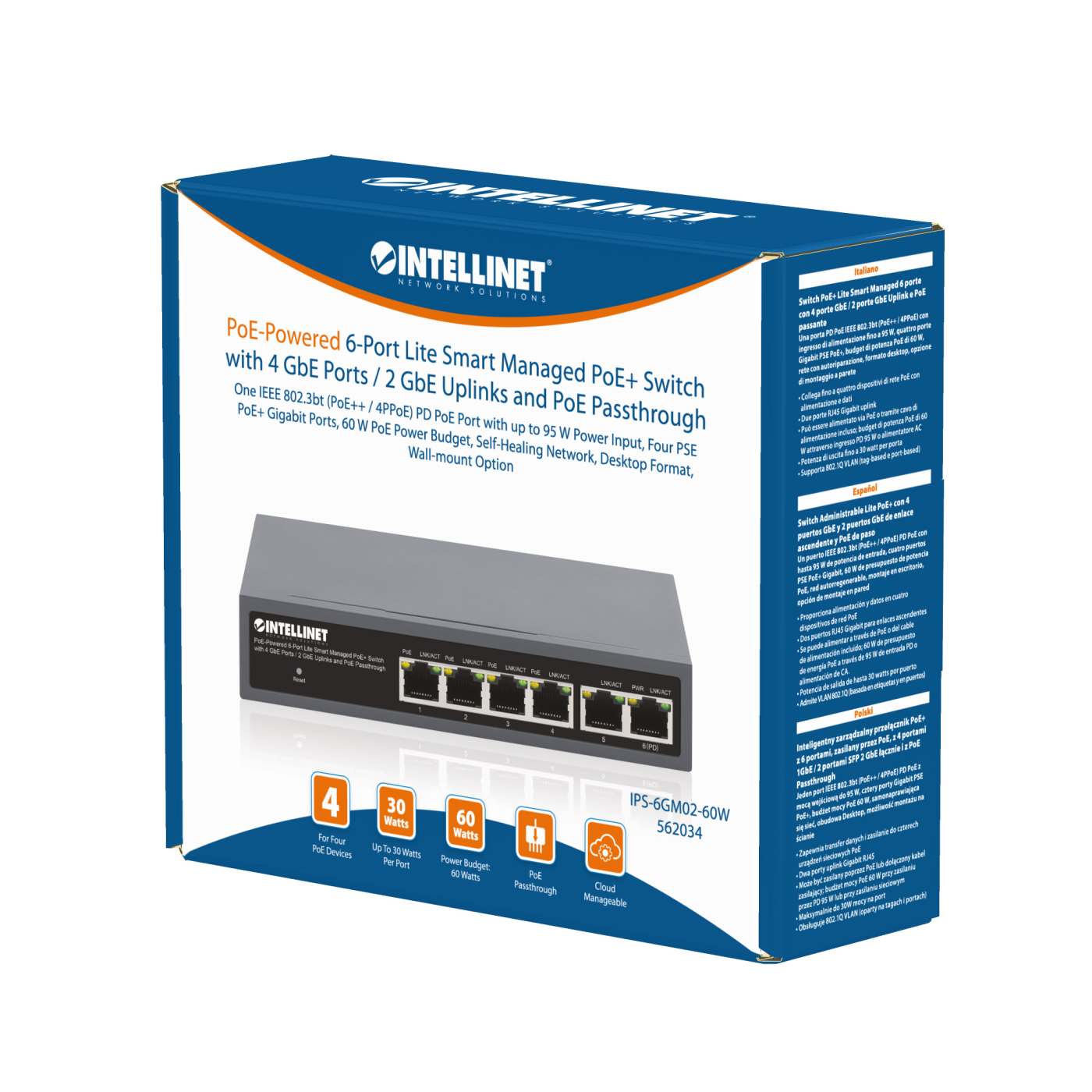 Switch Administrable Lite PoE+ con 4 puertos GbE  y 2 puertos GbE de enlace ascendente y PoE de paso Packaging Image 2