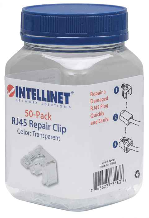 PLUG RJ45 CLIP DE REPUESTO BOTE CON 50 PIEZAS TRANSPARENTE Packaging Image 2